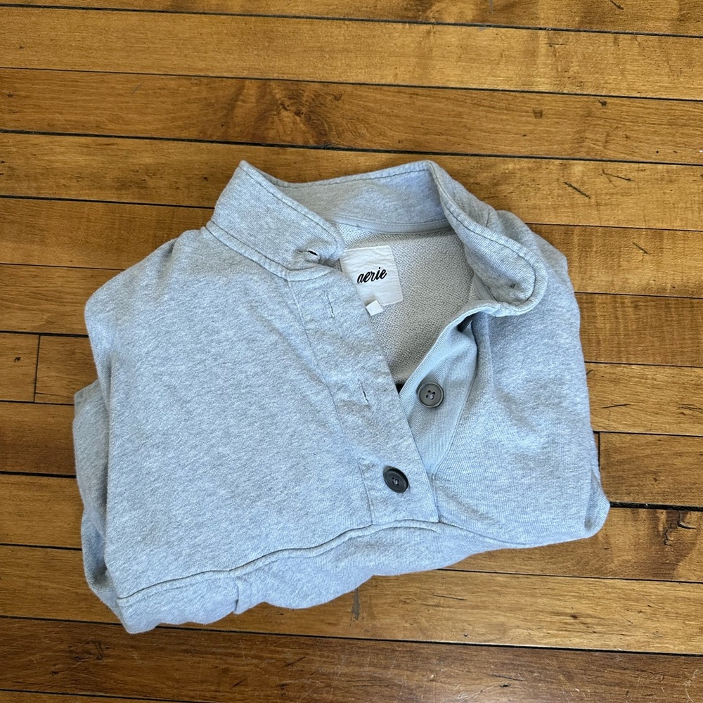 Aerie Heather Gray Collared Pullover